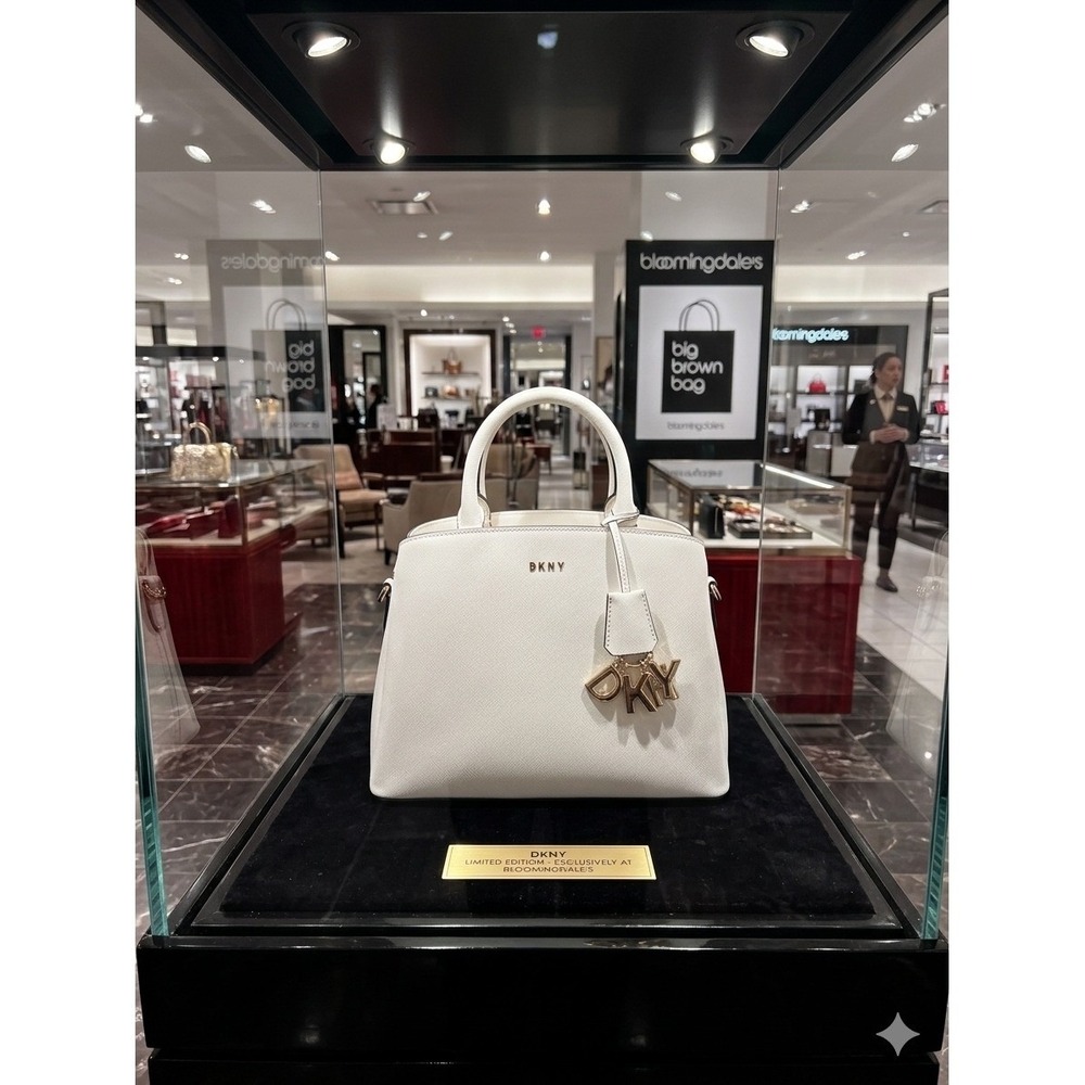 DKNY Paige Medium Satchel White Saffiano Leather Handbag R02D1J42